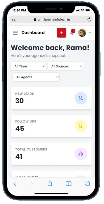 Lumina CRM Mobile View